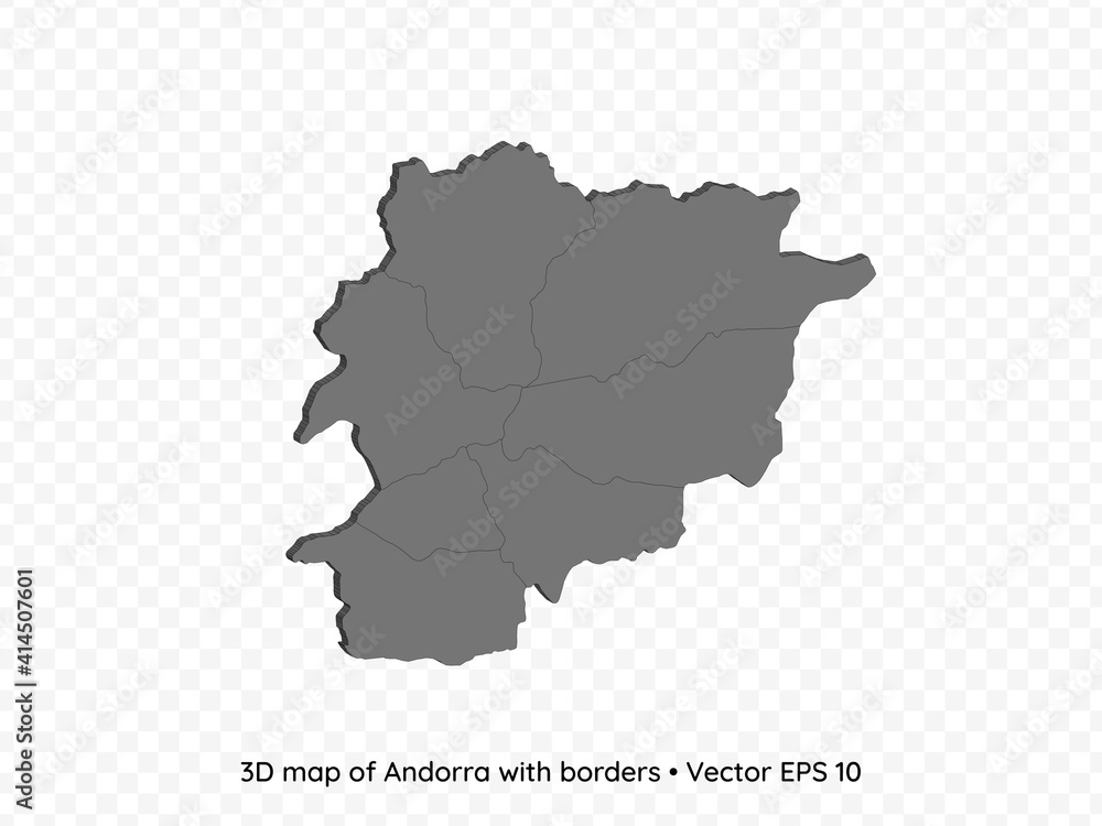 3D map of Andorra with borders isolated on transparent background, vector eps illustration 3D map of Andorra with borders isolated on transparent background, vector eps illustration