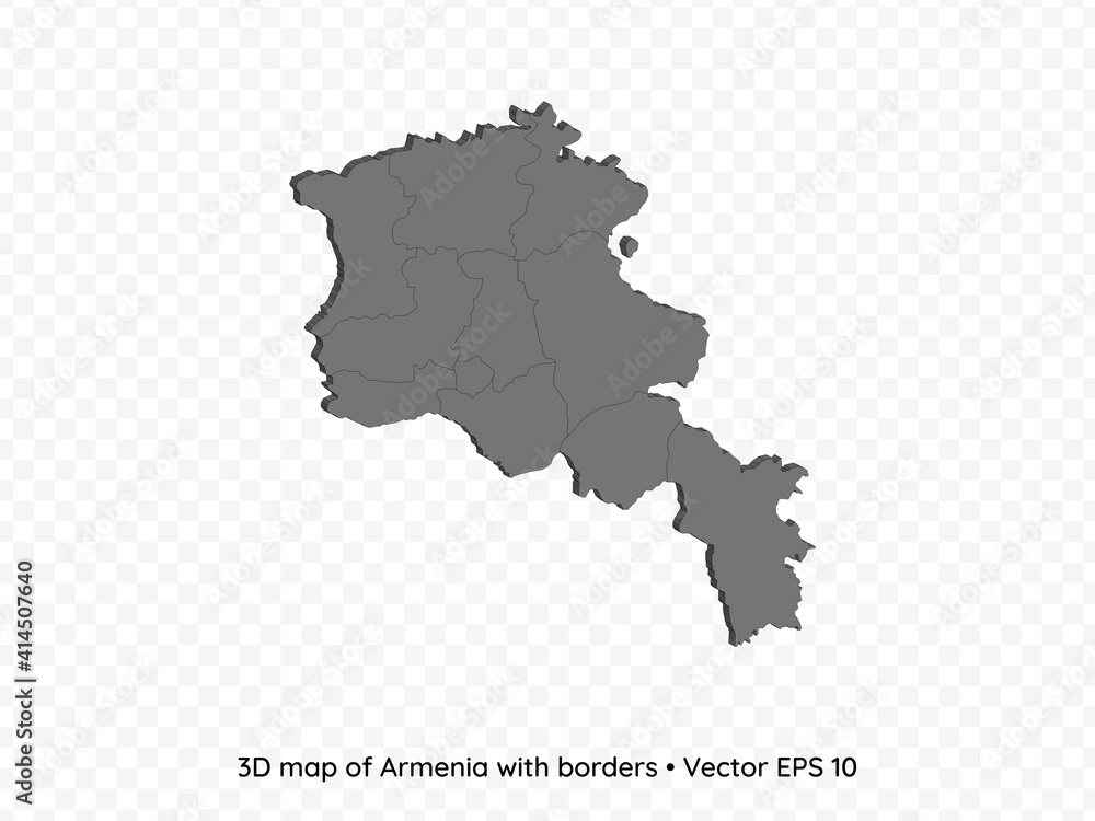 3D map of Armenia with borders isolated on transparent background, vector eps illustration