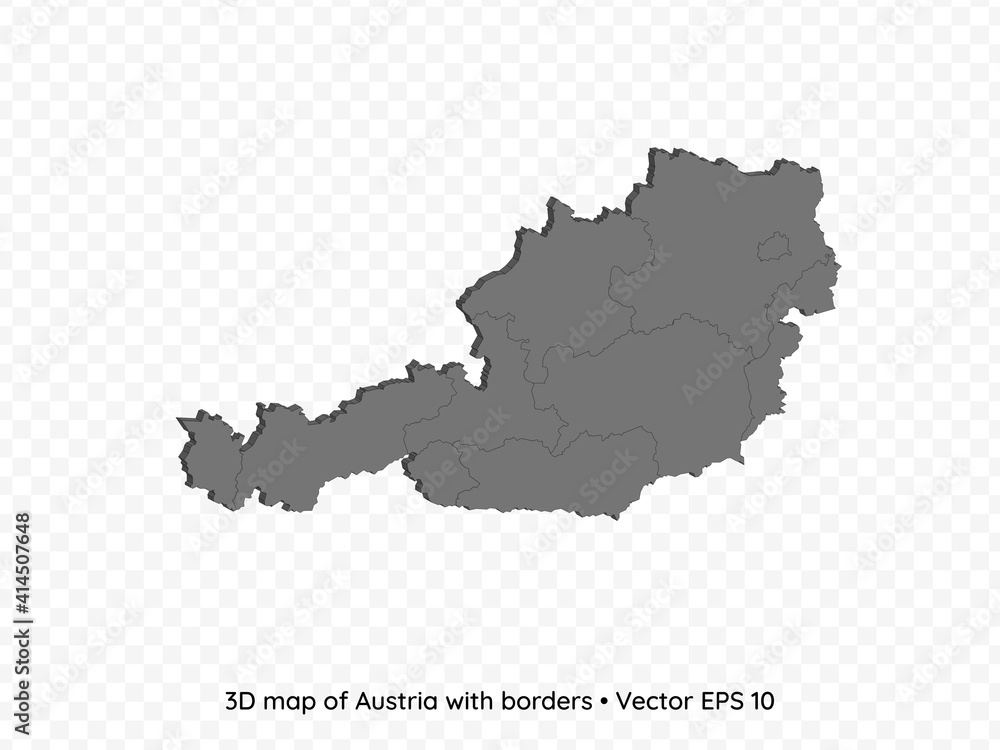 3D map of Austria with borders isolated on transparent background, vector eps illustration