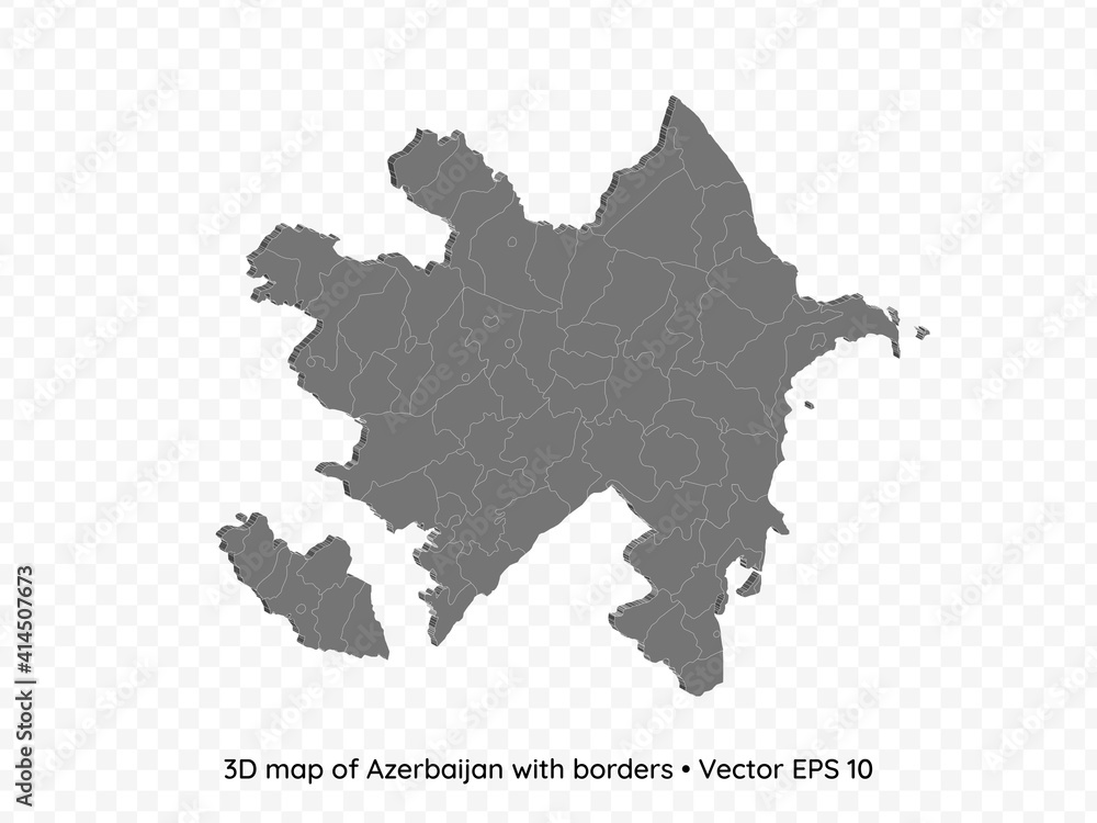 3D map of Azerbaijan with borders isolated on transparent background, vector eps illustration