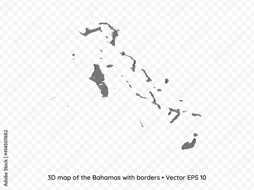 3D map of Bahamas with borders isolated on transparent background, vector eps illustration