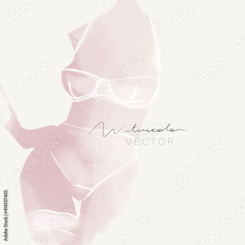 Young woman, model in lingerie. Slim female body. Sketch, watercolor. Vector