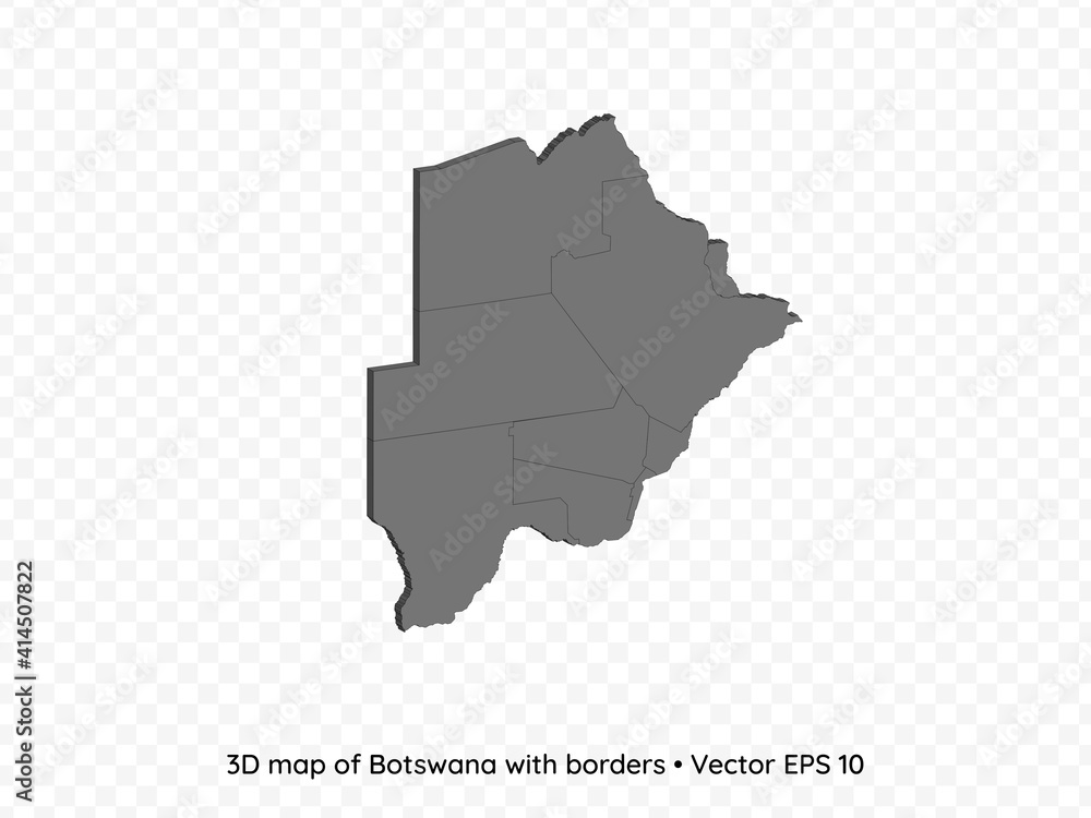 3D map of Botswana with borders isolated on transparent background, vector eps illustration