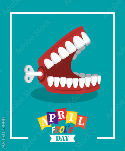 april fools day lettering with joke denture