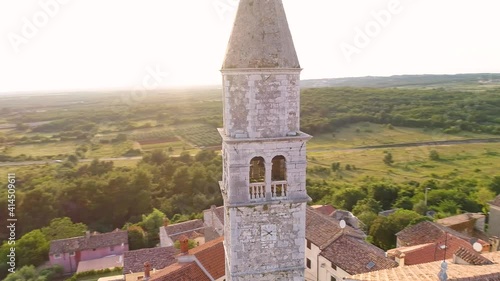 Aerial view of Visnjan church tower during sunset, Istria, Croatia. photo