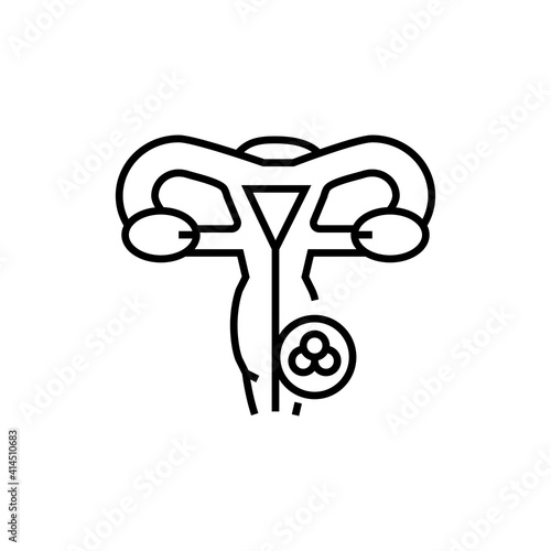 Cervical cancer icon. Female reproductive system disease illustration. Isolated contour of malignant neoplasm