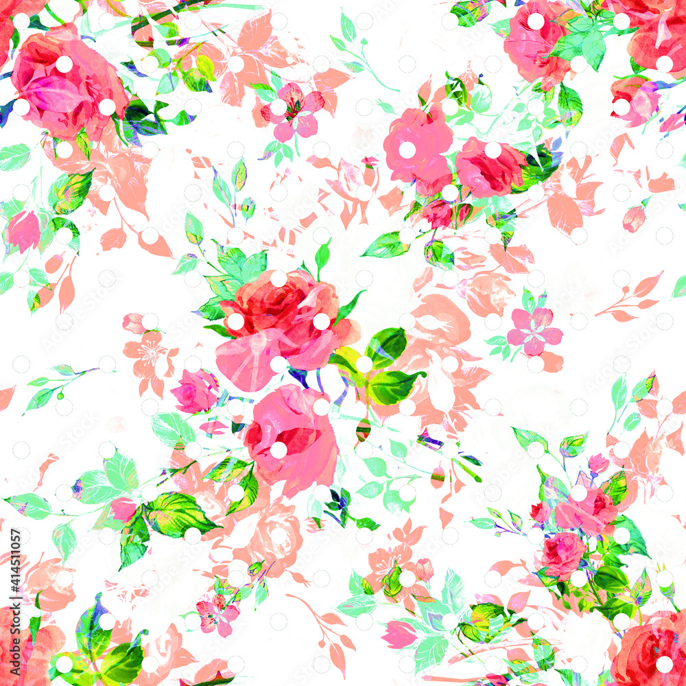 Seamless watercolor pattern with rose buds and leaves Seamless watercolor pattern with rose buds and leaves