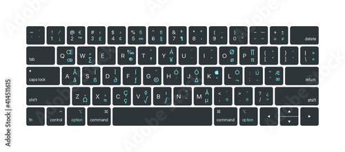 black and white keyboard, with option key characters
