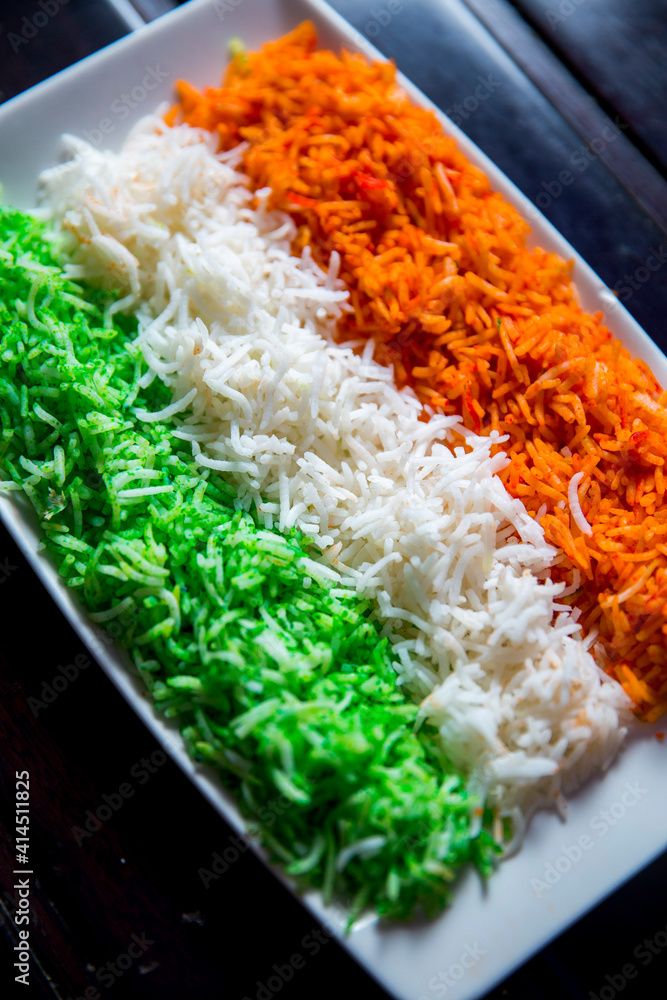 Indian Tricolor Rice in Tray for Republic Day and Independence day