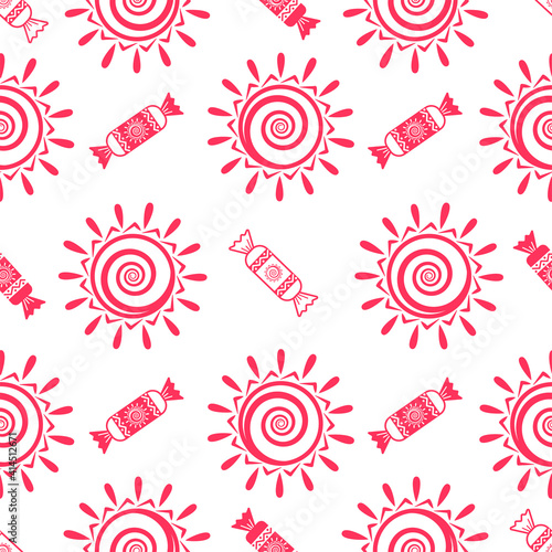 Russian Pancake day. Seamless pattern. Vector isolated on a white background.	
