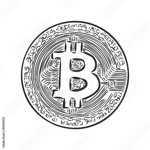 Bitcoin symbol. Outline vector illustration isolated on white background. bitcoin, vector sketch on a white background