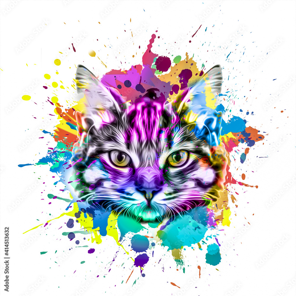 Fototapeta premium cat head with creative abstract elements on colorful background