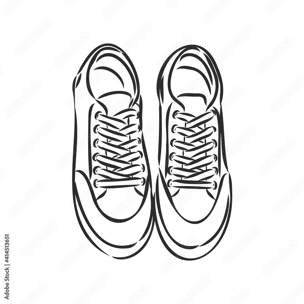 Sneakers. Vector hand drawn illustration. Sketch style. isolated on white. sneakers, vector sketch on a white background Sneakers. Vector hand drawn illustration. Sketch style. isolated on white. sneakers, vector sketch on a white background