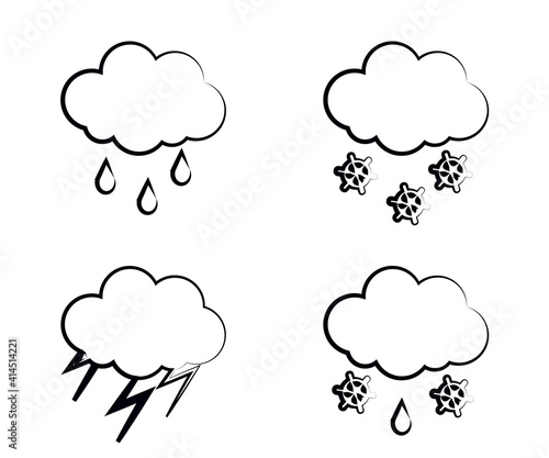 Silhouette of clouds and precipitation on a white background. Collection. Vector illustration.
