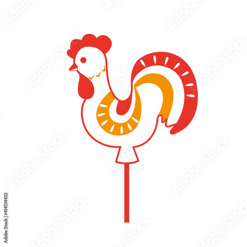 Caramel " Cockerel on a stick", russian Maslenitsa. The Vector isolated on a white background.	