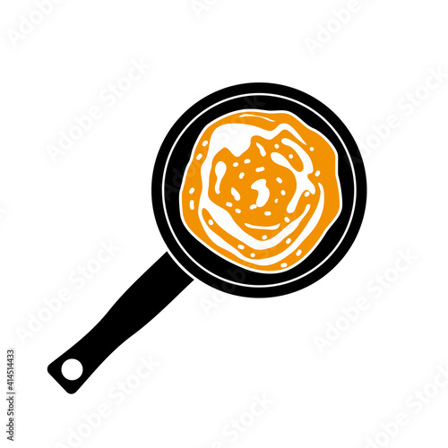 Pancake in a frying pan. Russian Maslenitsa. Vector isolated on a white background.