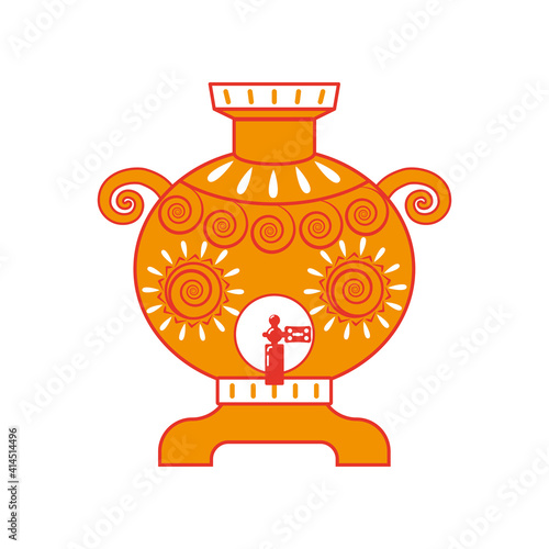 Painted Russian samovar. Russian Maslenitsa. 