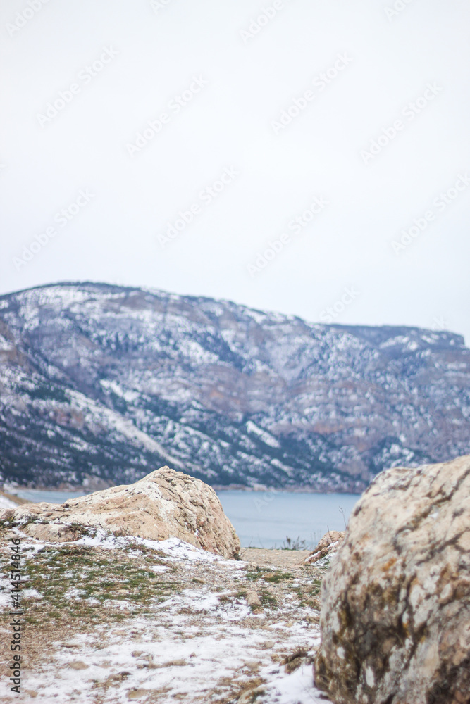 large snow-capped mountains of Crimea. Black Sea.