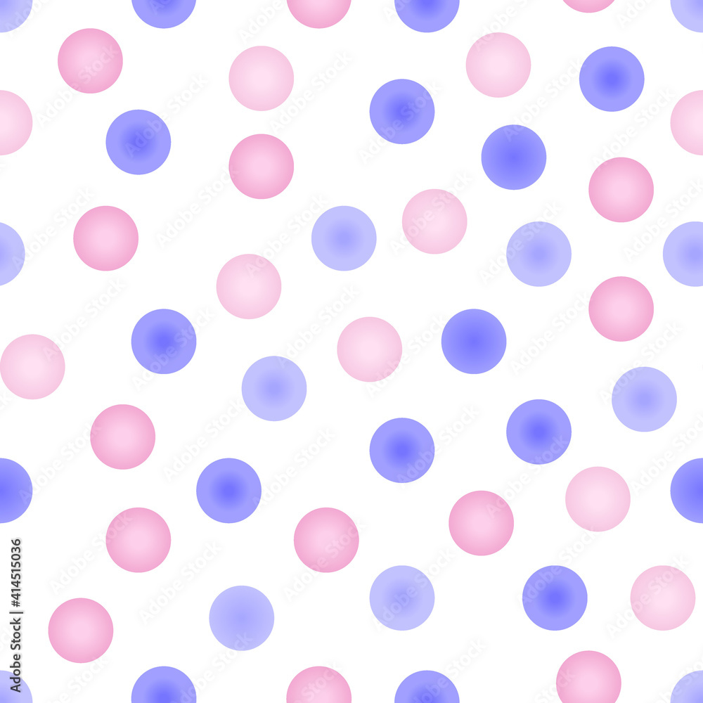 Simple Magic Geometric Seamless Vector Patterns. Simple Hand Drawn pink and blue Spots Isolated on a White Background. Funny Infantile Style Polka Dots Repeatable Design. Abstract Dotted Print.