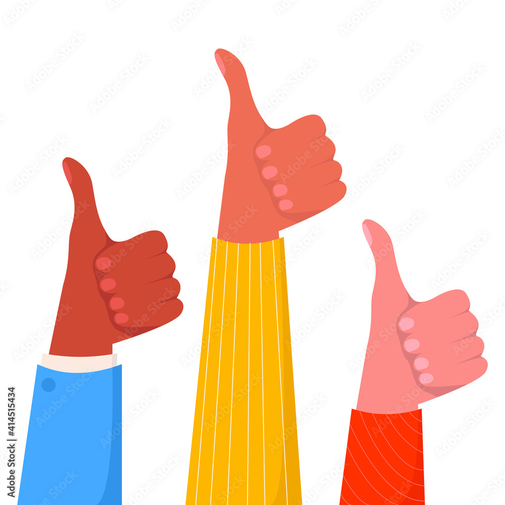 Flat vector illustration of hands showing thumbs up. The concept of ...
