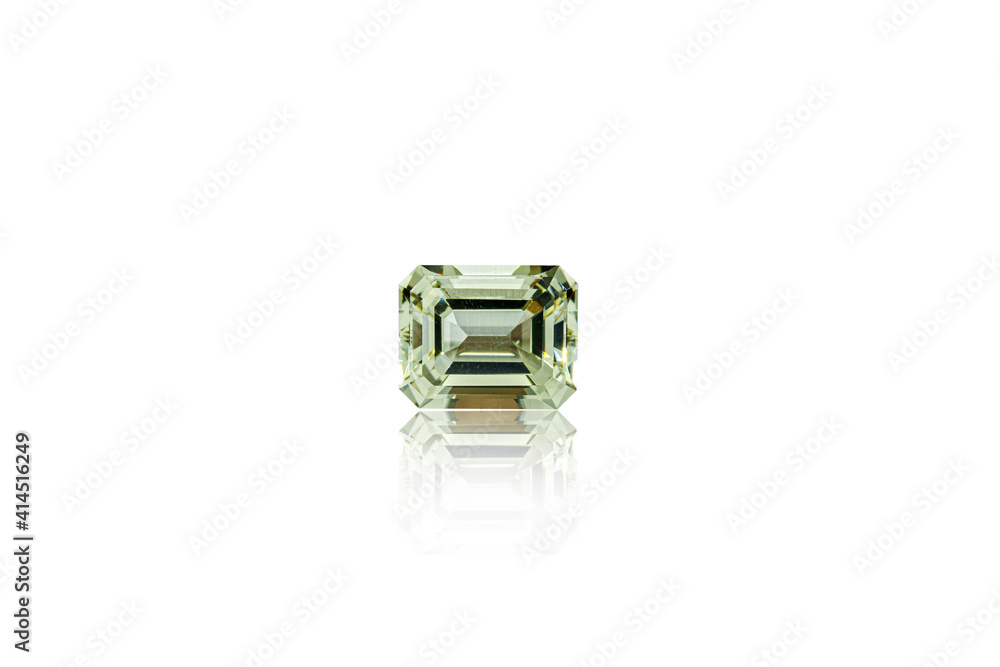 macro mineral faceted stone heliodor, Golden beryl on a white background macro mineral faceted stone heliodor, Golden beryl on a white background