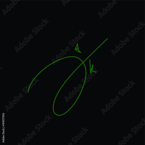 JK initial handwritten calligraphy, for monogram and logo