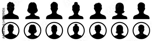 Profile icon. Avatar icons set. Male and female head silhouettes. Vector