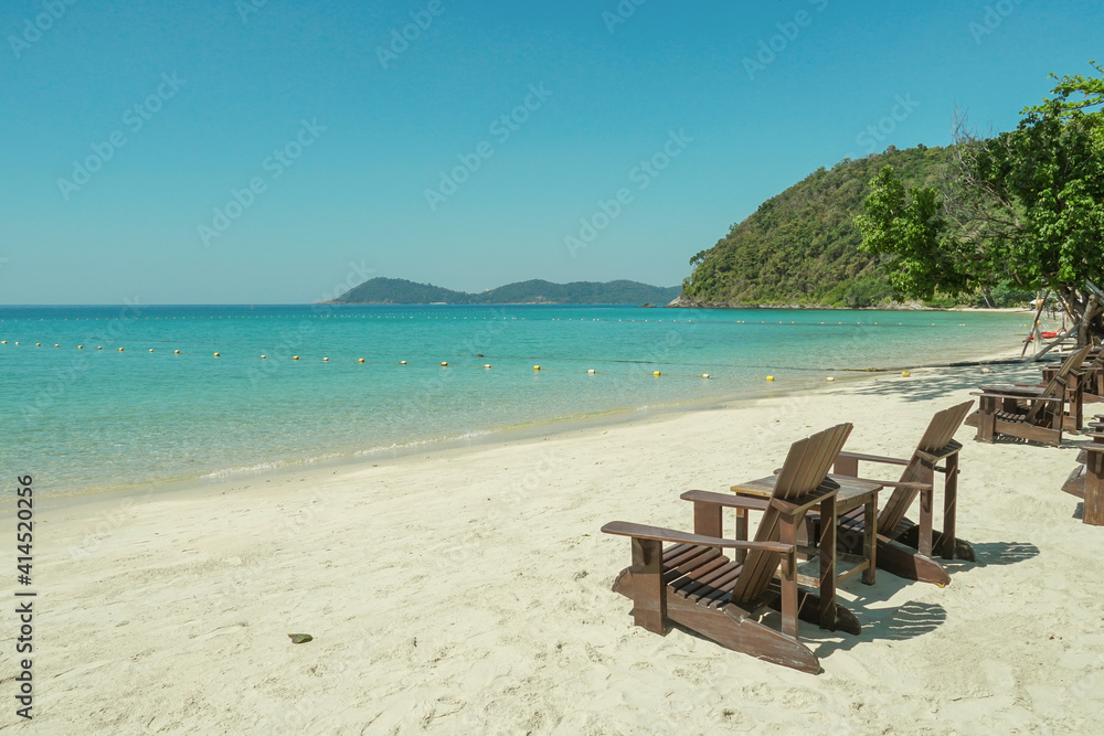 Beautiful tropical sunlight scenery  at koh samed island in Thailand, White sand, sea view with horizon,calmness and relaxation. Inspirational beach resort hotel landscapet,Vintage tone concept