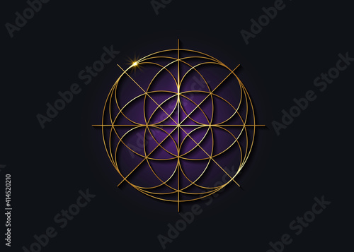 Fototapet Sacred Geometry gold symbol, Seed of life sign