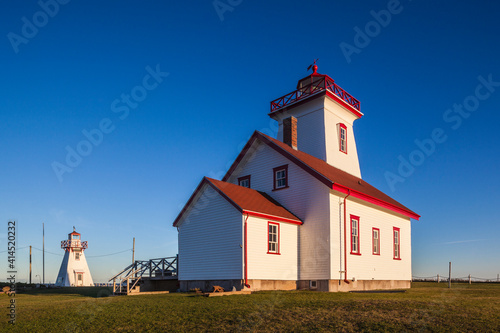 Canada, Prince Edward Island, Wood Islands Lighthouse at sunset.