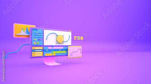 Animation software 3D illustration with perspective