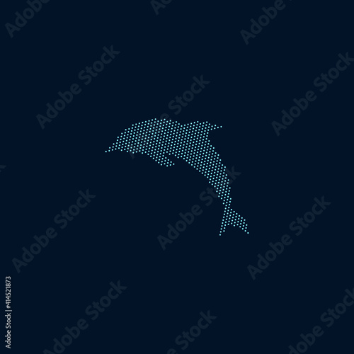 Blue dolphin vector silhouette created from dots