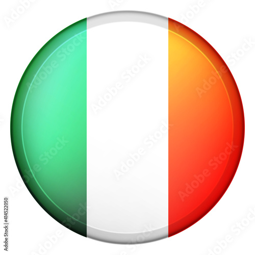 Glass light ball with flag of Ireland. Round sphere, template icon. Irish national symbol. Glossy realistic ball, 3D abstract vector illustration highlighted on a white background. Big bubble.