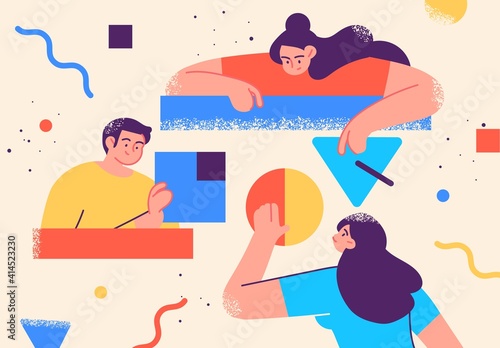 Flat style business people illustration. Coworkers characters communication. Casual business concept vector