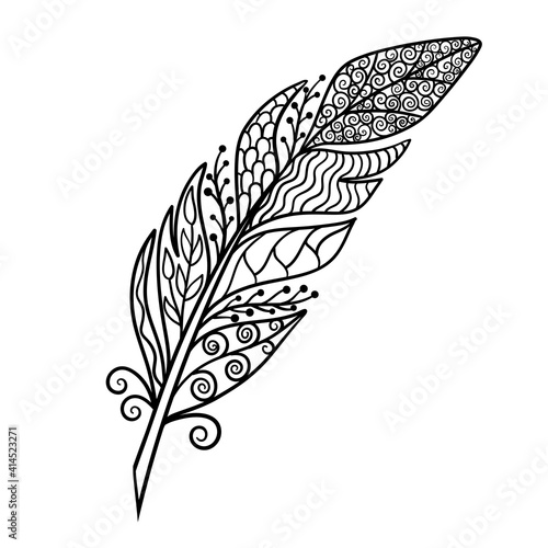 Vector feather in zen art style, coloring page