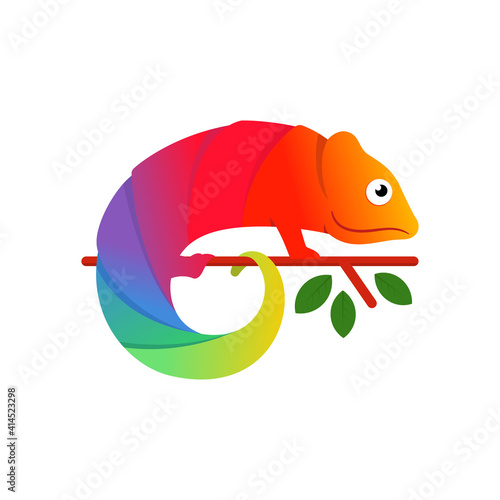 Colorful chameleon logo design vector illustration, A chameleon lizard rainbow color cartoon character 