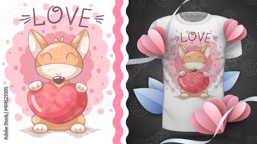 Watercolor fox with heart - idea for print t-shirt