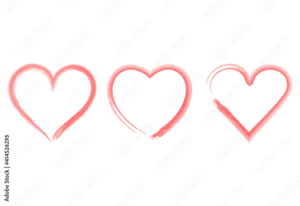 Vector Heart shape frame with brush painting isolated on white background