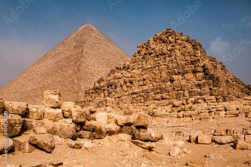 Famous Egyptian Pyramids of Giza.  Landscape in Egypt. Pyramid in desert. Africa. Wonder of the World