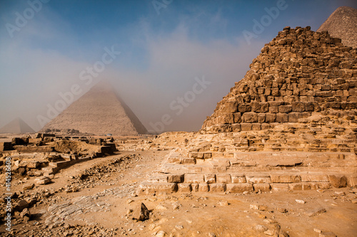 Famous Egyptian Pyramids of Giza.  Landscape in Egypt. Pyramid in desert. Africa. Wonder of the World