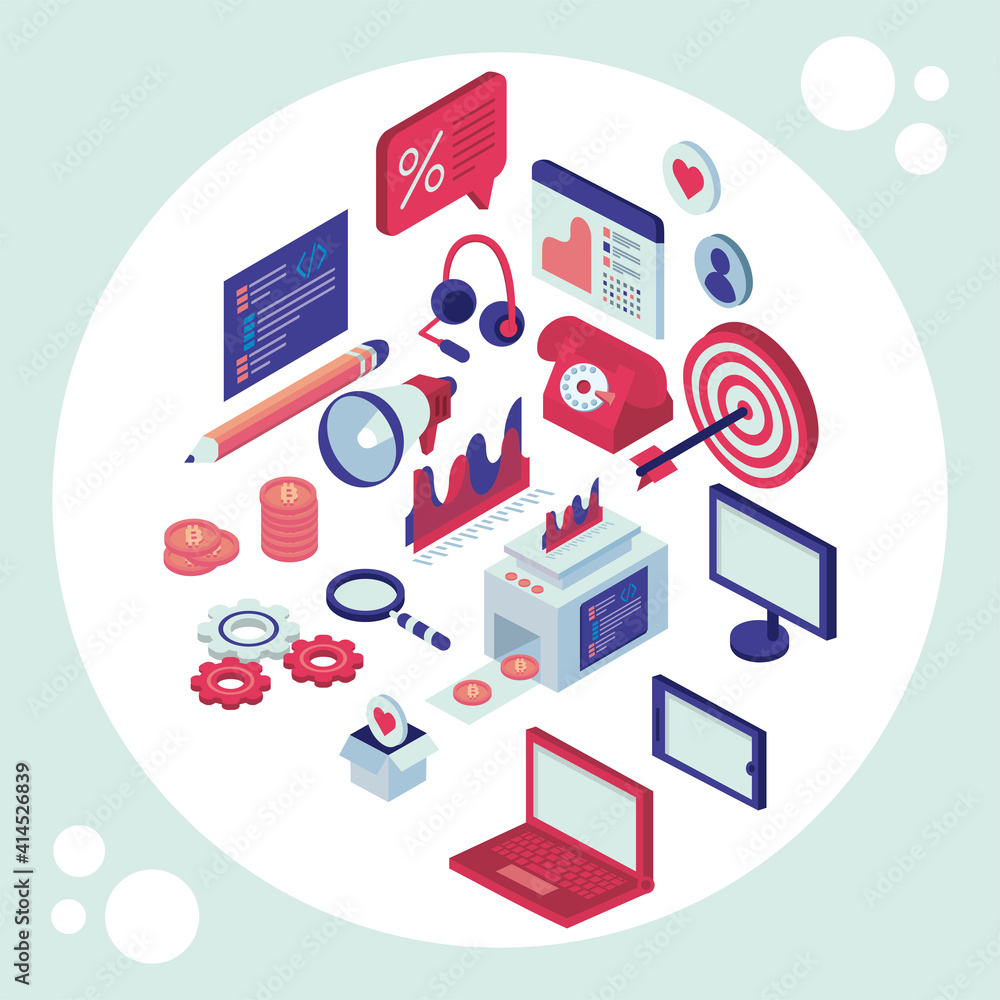 social media isometric set icons in circle social media isometric set icons in circle