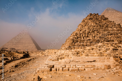 Famous Egyptian Pyramids of Giza.  Landscape in Egypt. Pyramid in desert. Africa. Wonder of the World