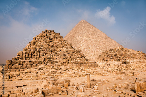 Famous Egyptian Pyramids of Giza. Landscape in Egypt. Pyramid in desert. Africa. Wonder of the World