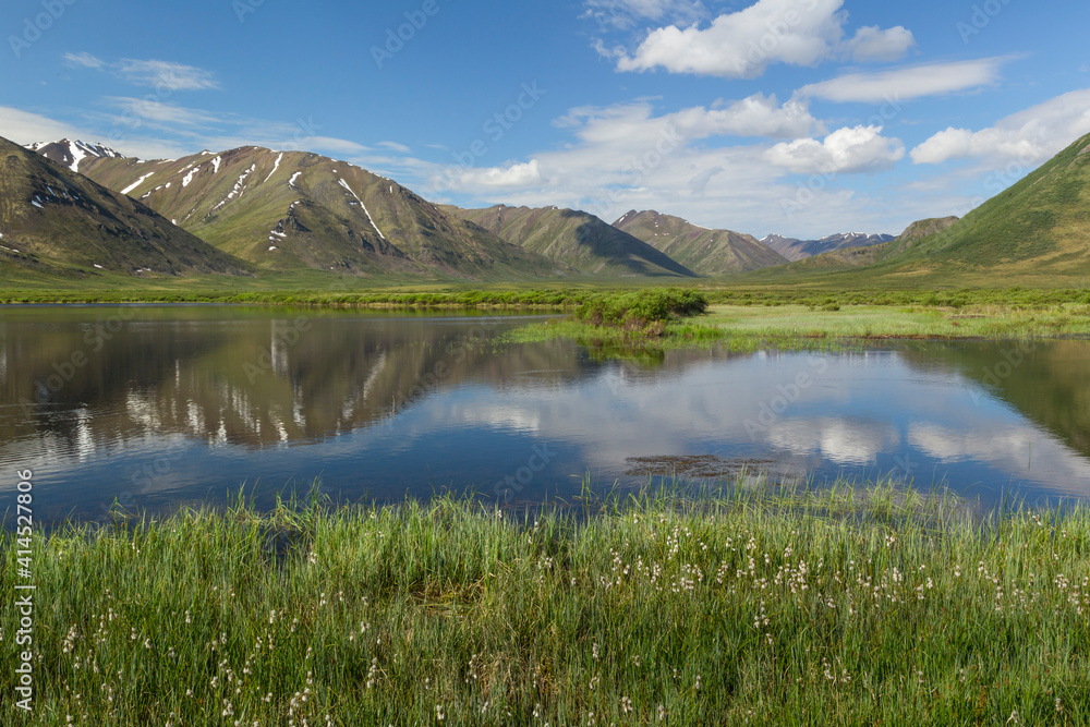 Canada, Yukon Territory, Tombstone Territorial Park. Mountain and lake landscape.