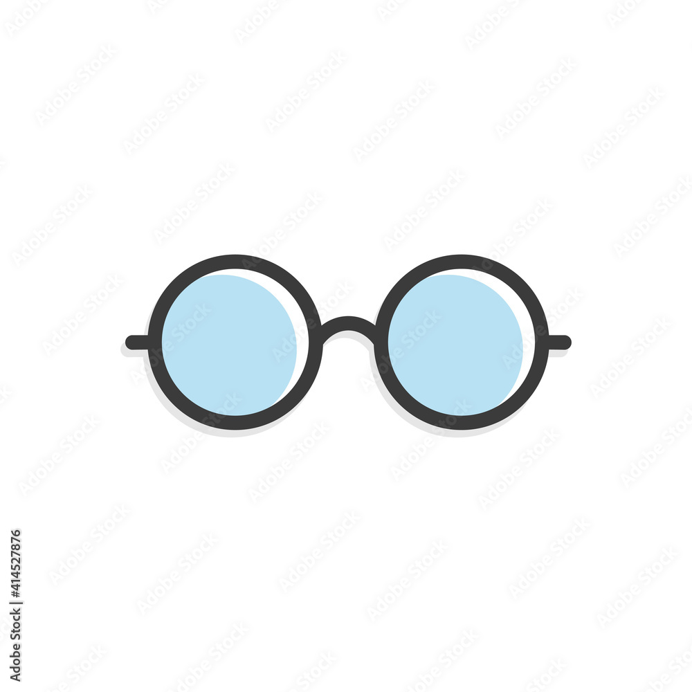 Fototapeta premium Glasses icon. Flat round blue glasses. Vector illustration isolated on white.