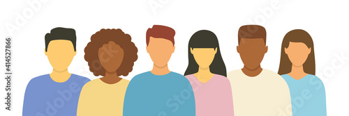 Young multicultural people team set. Diverse business men and women avatar icon. Flat design people characters. Human heads vector illustration collection. 