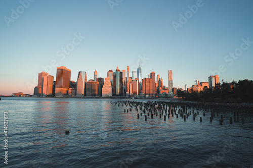 city new york bay panorama skyline sea woods water buildings skyscrapers reflections usa 