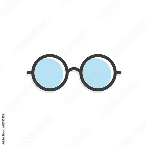 Glasses icon. Flat round blue glasses. Vector illustration isolated on white.