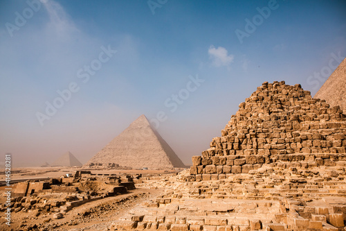 Famous Egyptian Pyramids of Giza.  Landscape in Egypt. Pyramid in desert. Africa. Wonder of the World