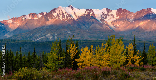 Canada, Yukon, Kluane National Park, Mountain range at last light.